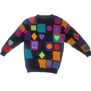Vintage 90s I.B. Diffusion geometric shape heart colorfull sweater size Medium